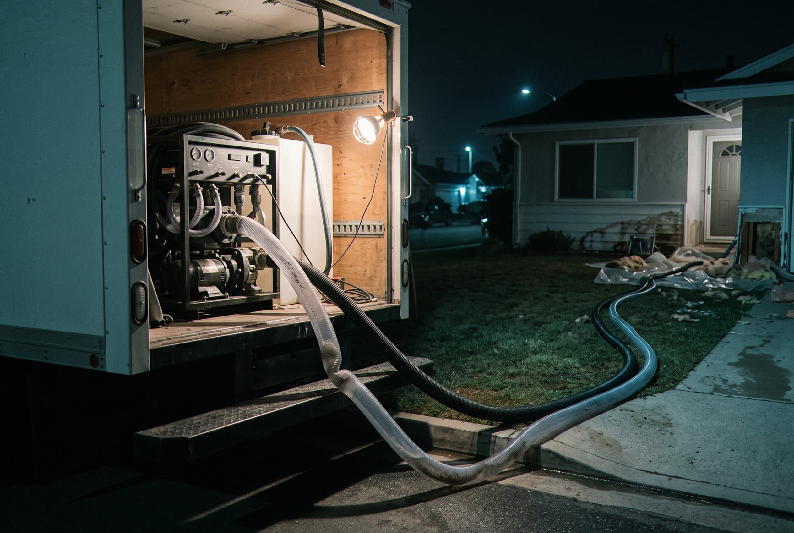 Submersible pump positioned in floodwater
