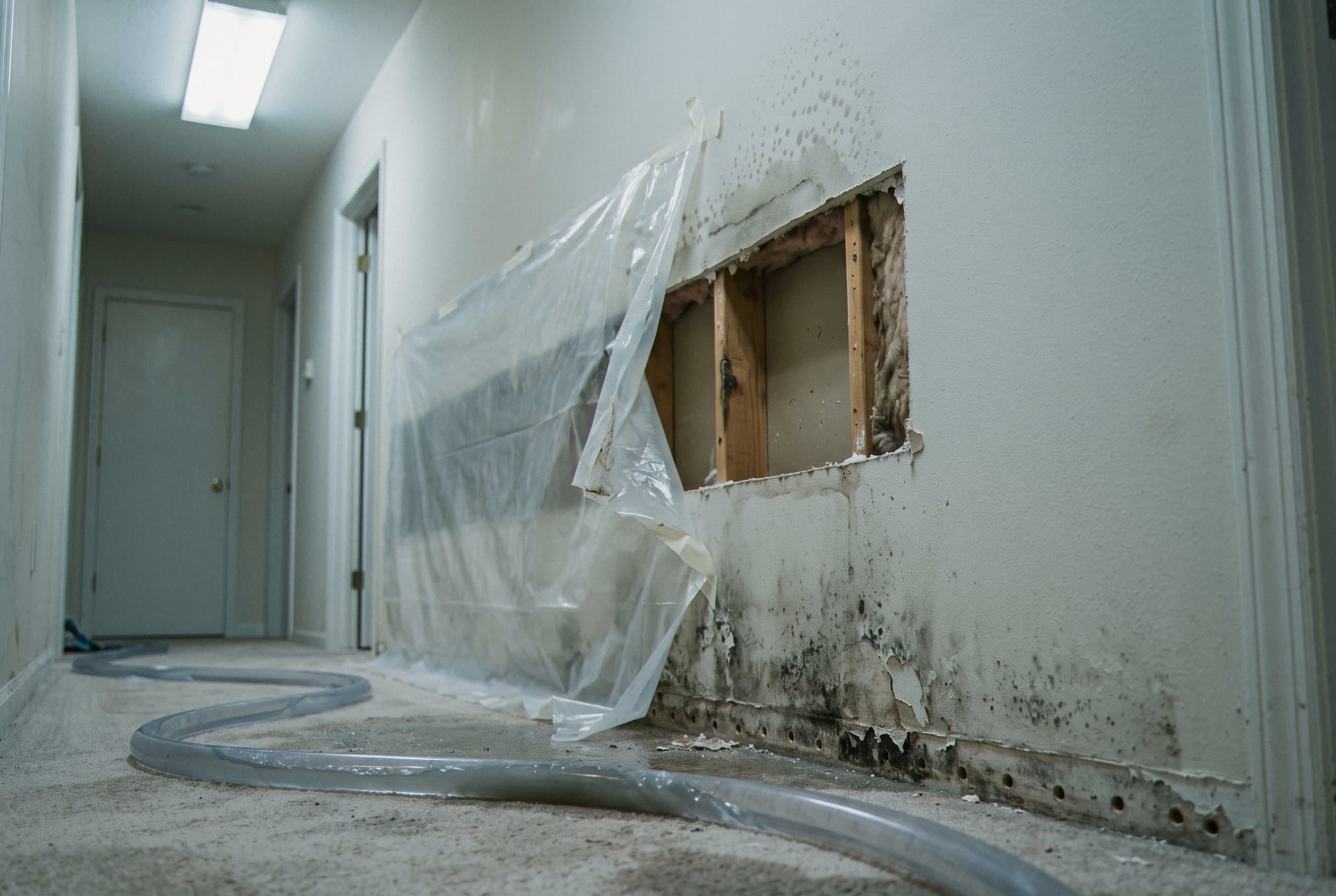 Damp drywall showing moisture penetration