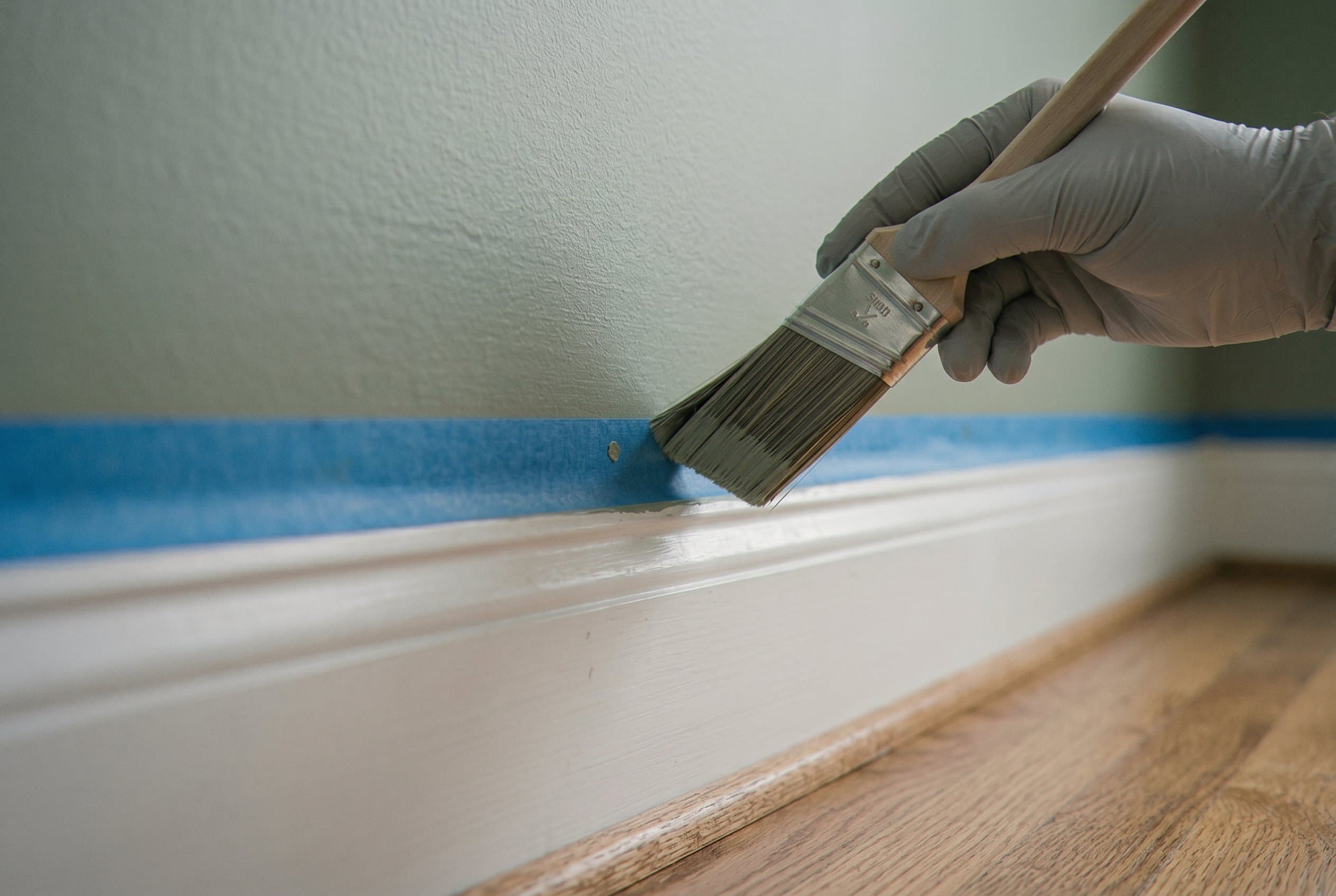 Close-up of drywall replacement in progress