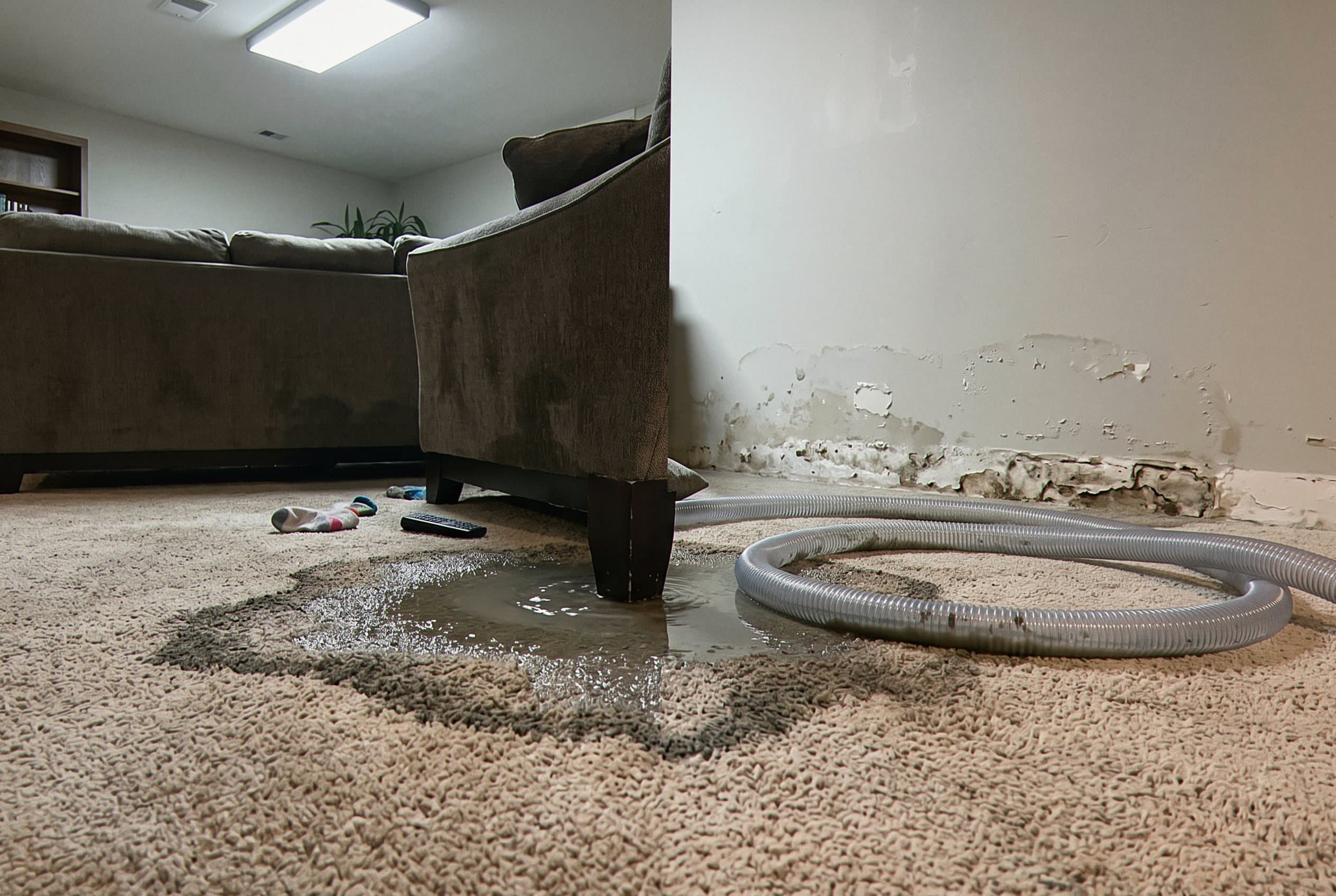 Saturated carpet pad after water intrusion